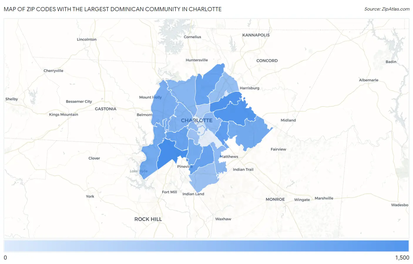 Zip Codes with the Largest Dominican Community in Charlotte Map
