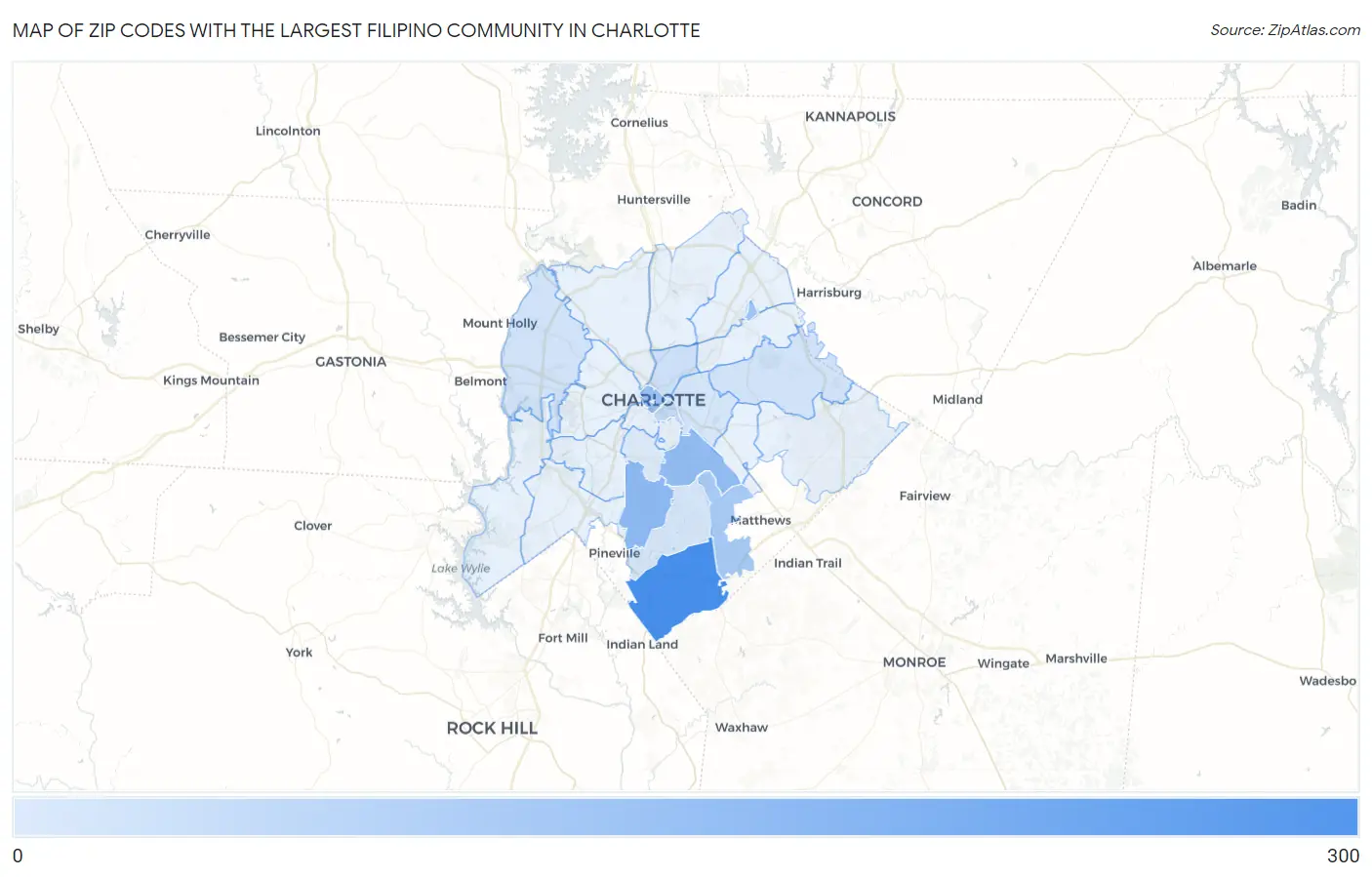 Zip Codes with the Largest Filipino Community in Charlotte Map