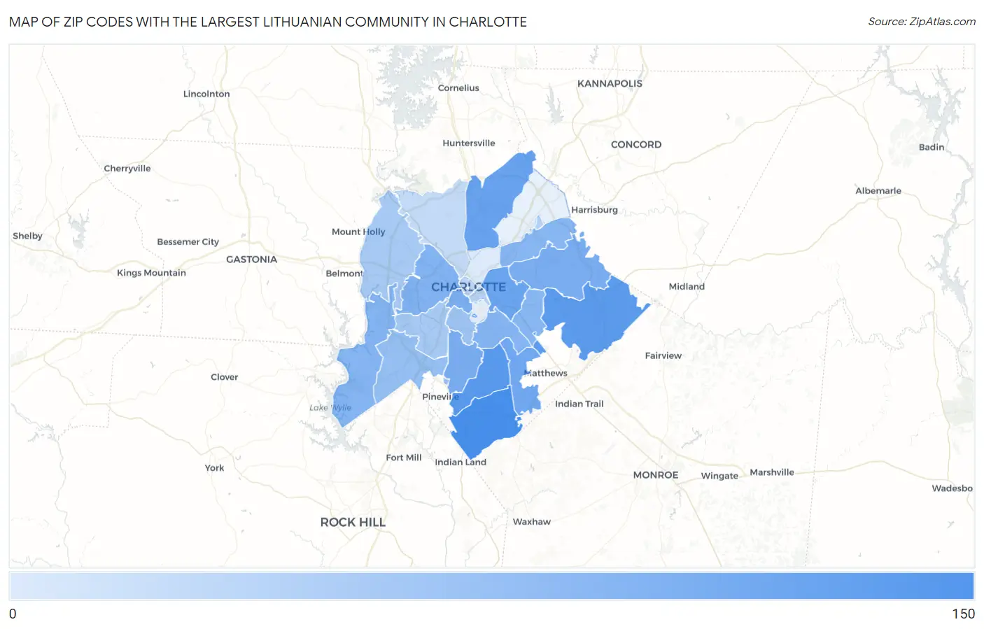 Zip Codes with the Largest Lithuanian Community in Charlotte Map