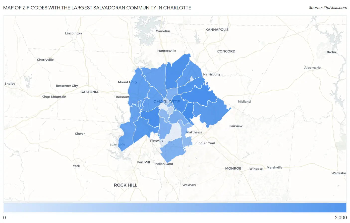 Zip Codes with the Largest Salvadoran Community in Charlotte Map