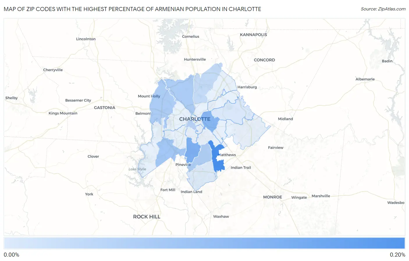 Zip Codes with the Highest Percentage of Armenian Population in Charlotte Map