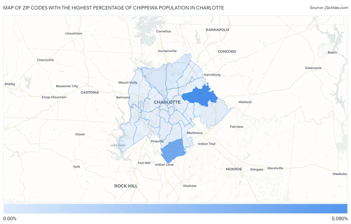 Zip Codes with the Highest Percentage of Chippewa Population in Charlotte Map