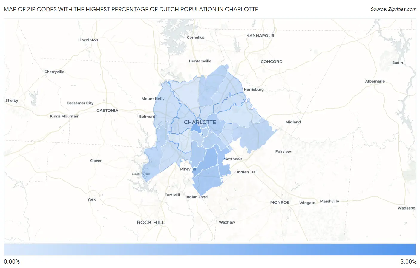 Zip Codes with the Highest Percentage of Dutch Population in Charlotte Map
