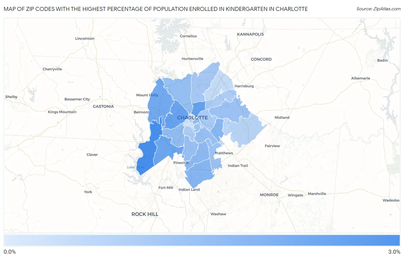 Zip Codes with the Highest Percentage of Population Enrolled in Kindergarten in Charlotte Map