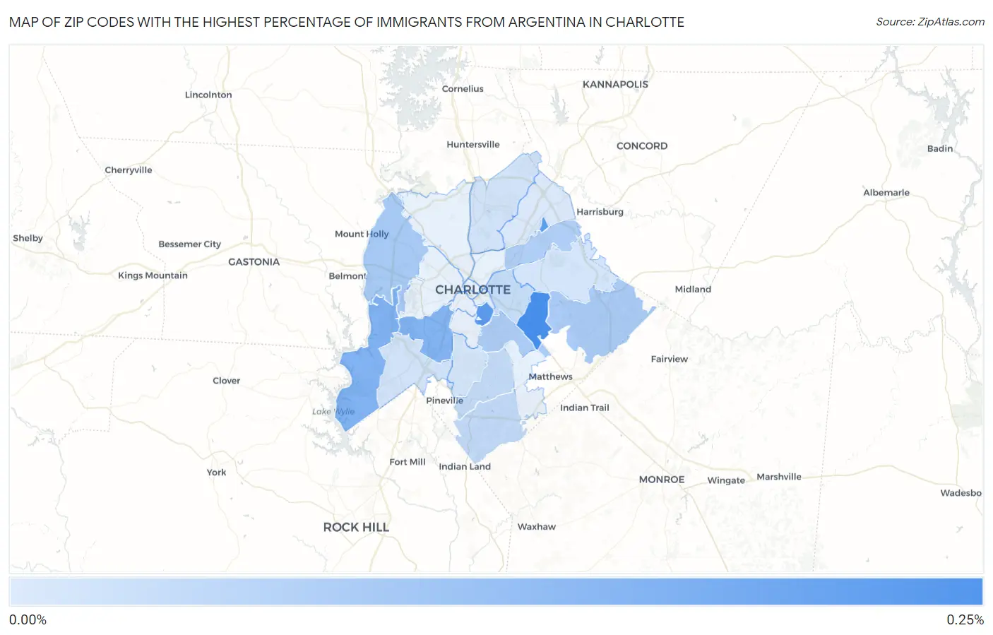 Zip Codes with the Highest Percentage of Immigrants from Argentina in Charlotte Map