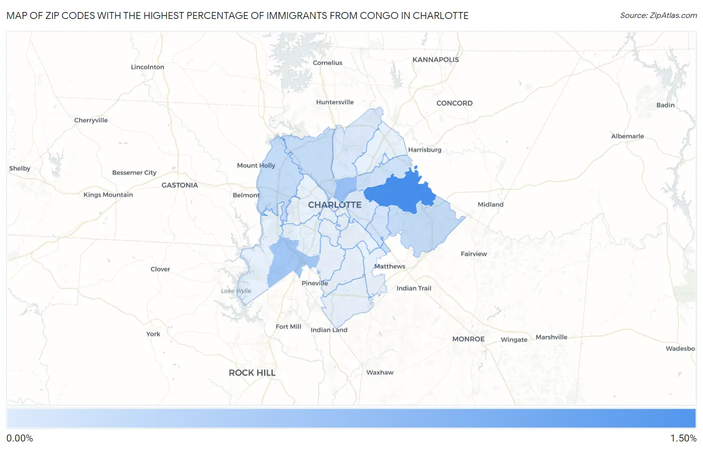 Zip Codes with the Highest Percentage of Immigrants from Congo in Charlotte Map