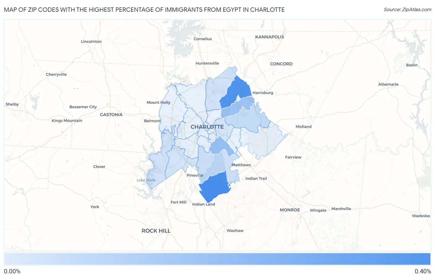 Zip Codes with the Highest Percentage of Immigrants from Egypt in Charlotte Map