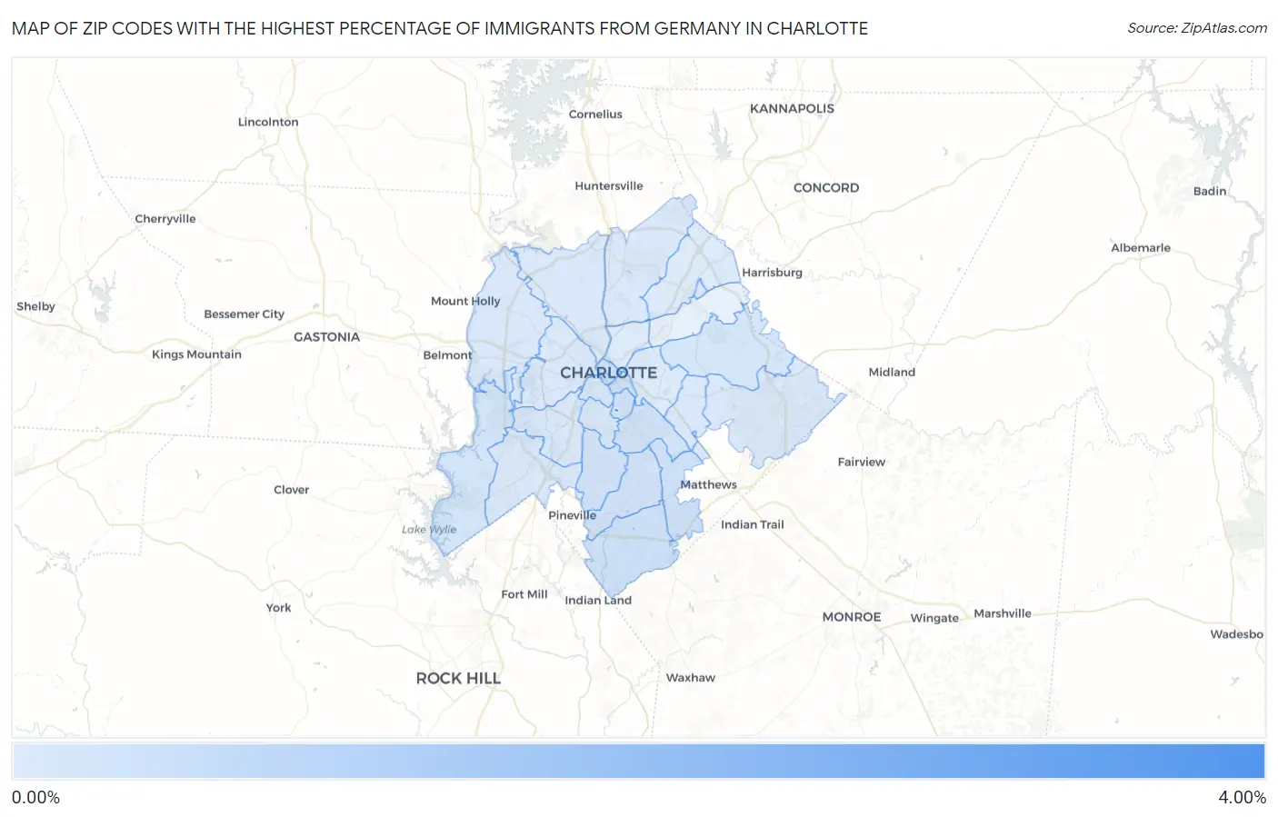 Zip Codes with the Highest Percentage of Immigrants from Germany in Charlotte Map