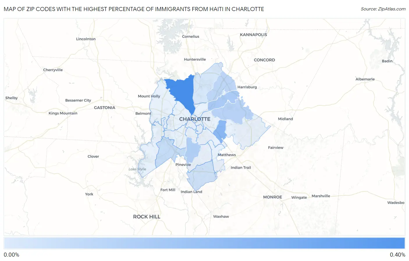 Zip Codes with the Highest Percentage of Immigrants from Haiti in Charlotte Map