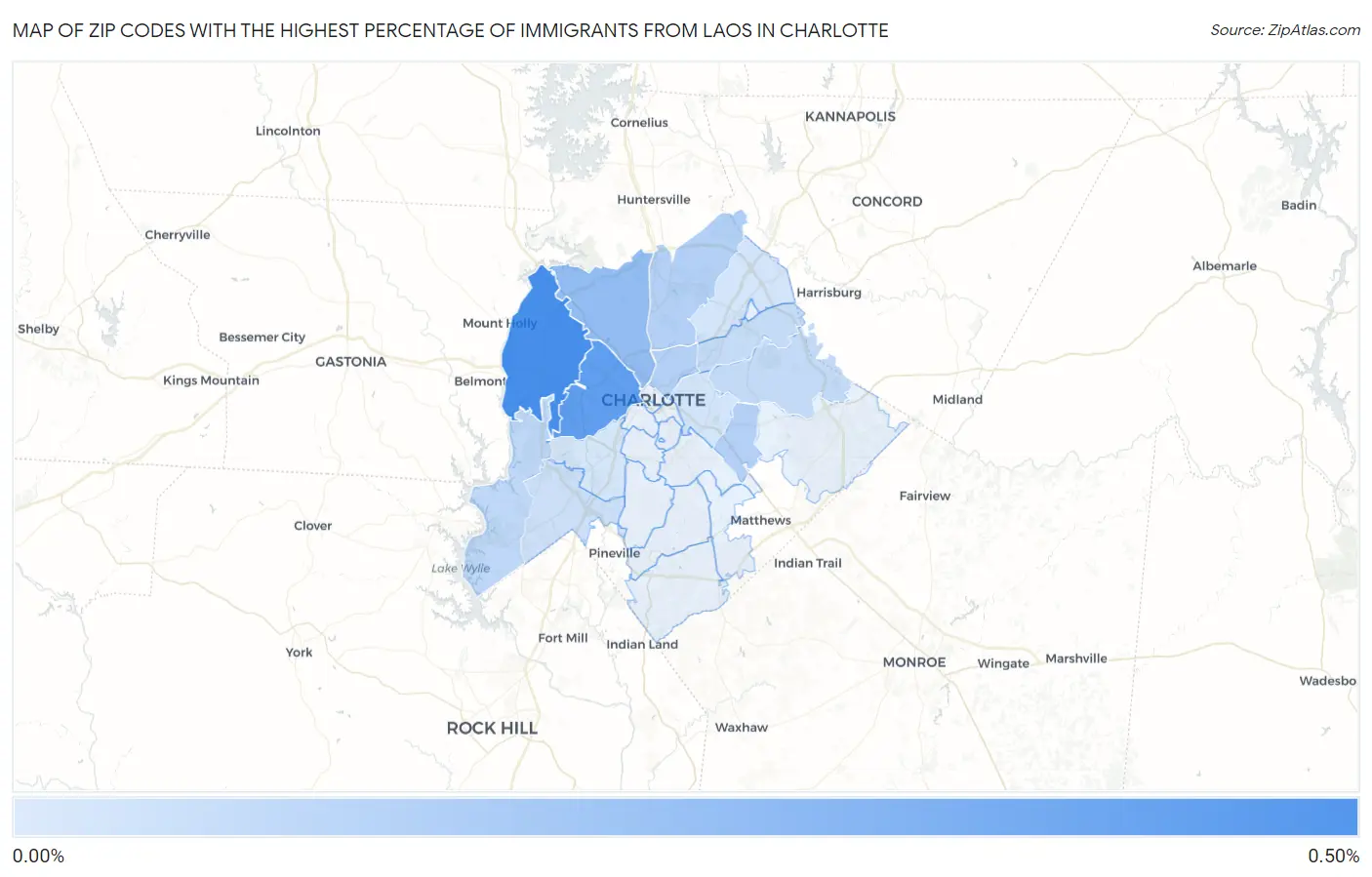 Zip Codes with the Highest Percentage of Immigrants from Laos in Charlotte Map