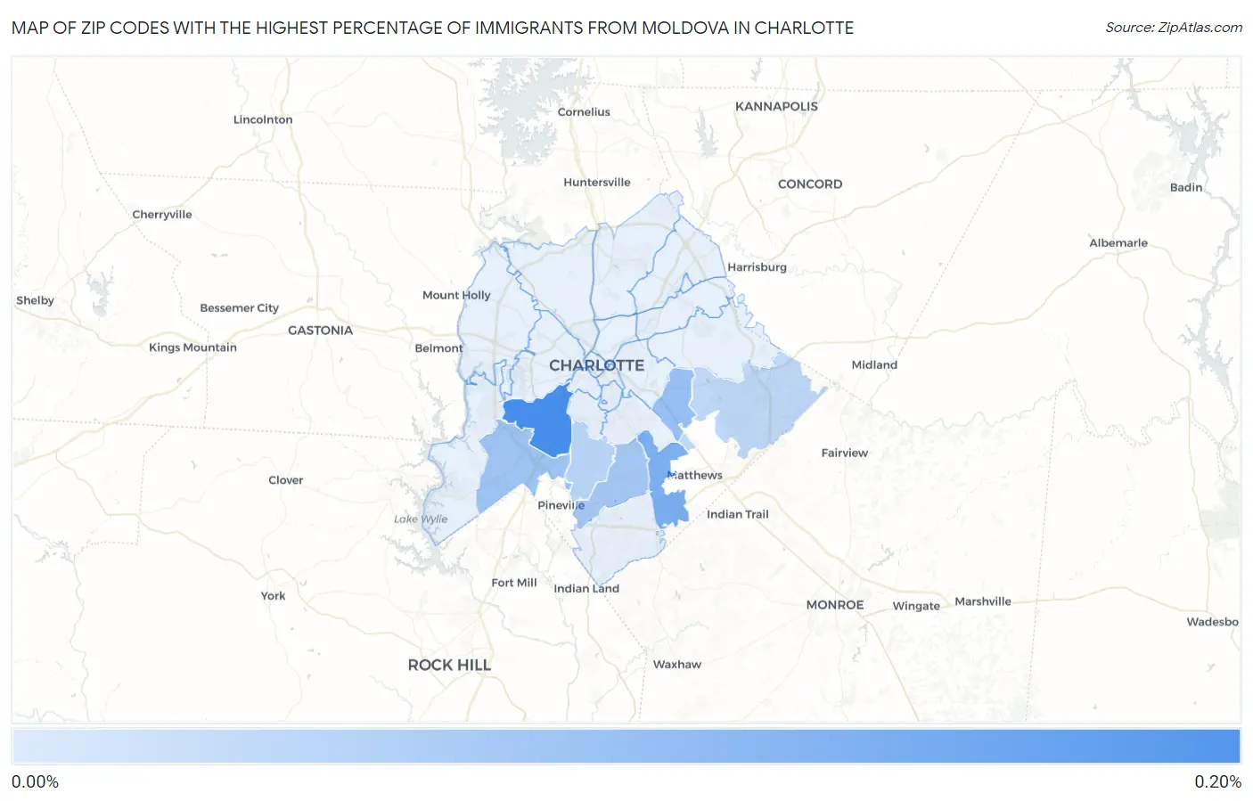 Zip Codes with the Highest Percentage of Immigrants from Moldova in Charlotte Map