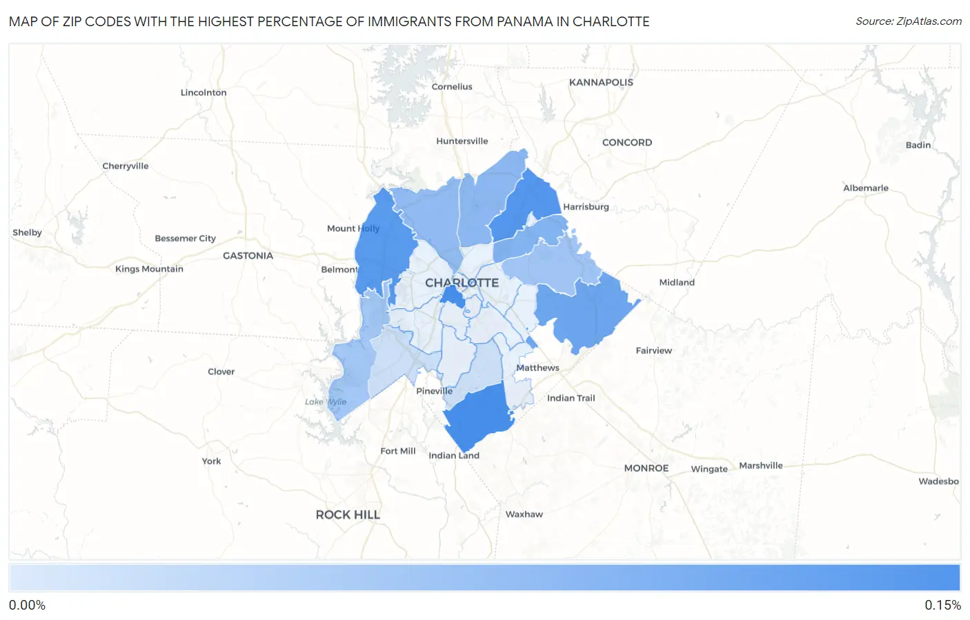 Zip Codes with the Highest Percentage of Immigrants from Panama in Charlotte Map