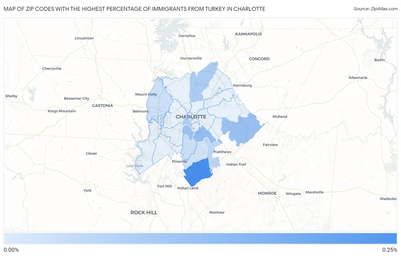 Zip Codes with the Highest Percentage of Immigrants from Turkey in Charlotte Map