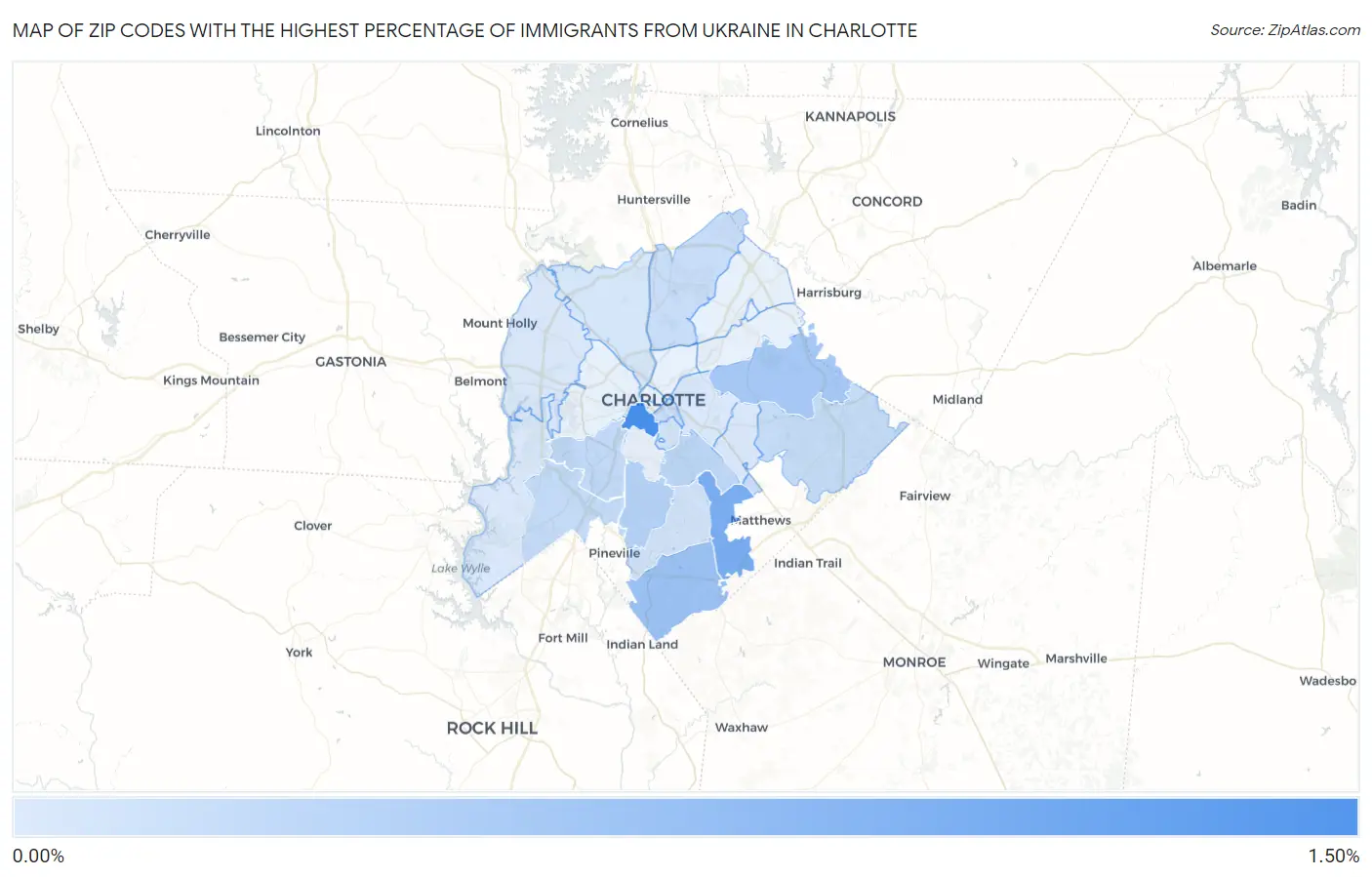Zip Codes with the Highest Percentage of Immigrants from Ukraine in Charlotte Map