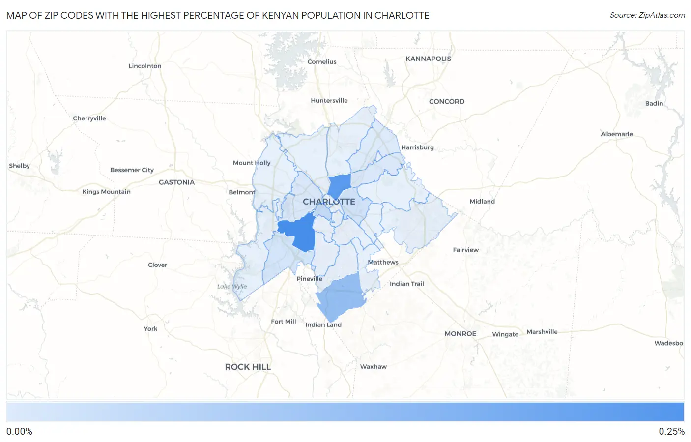 Zip Codes with the Highest Percentage of Kenyan Population in Charlotte Map