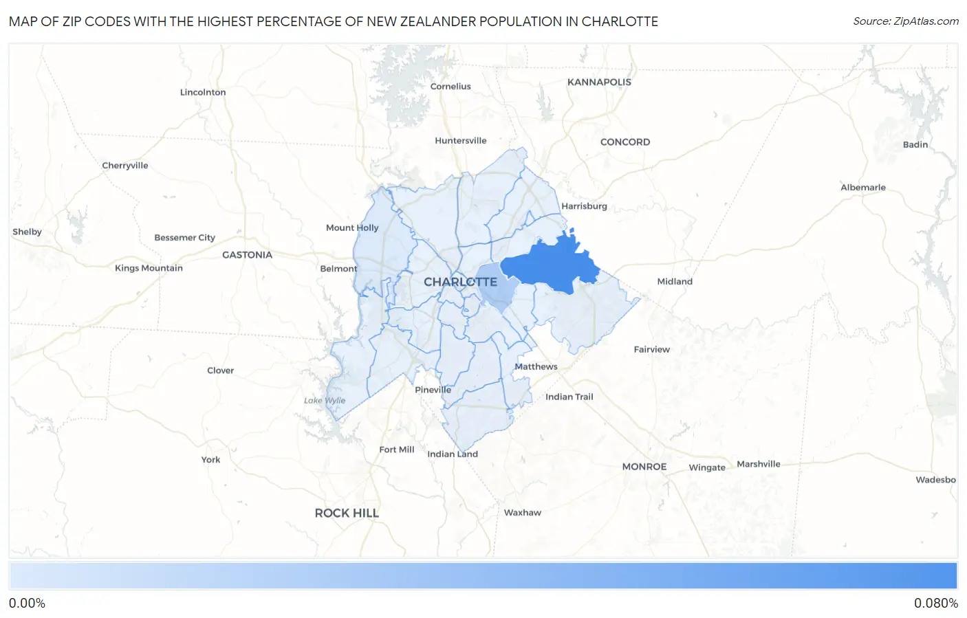 Zip Codes with the Highest Percentage of New Zealander Population in Charlotte Map
