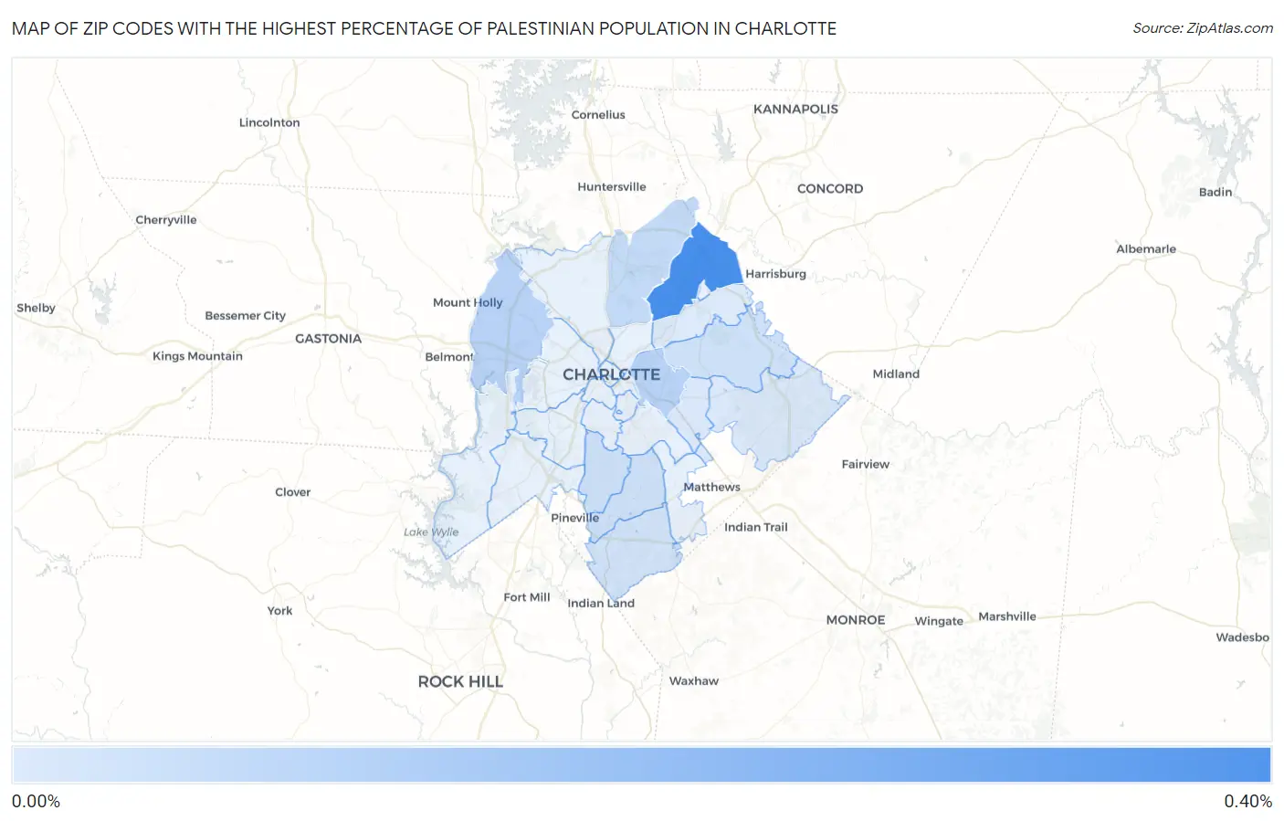 Zip Codes with the Highest Percentage of Palestinian Population in Charlotte Map
