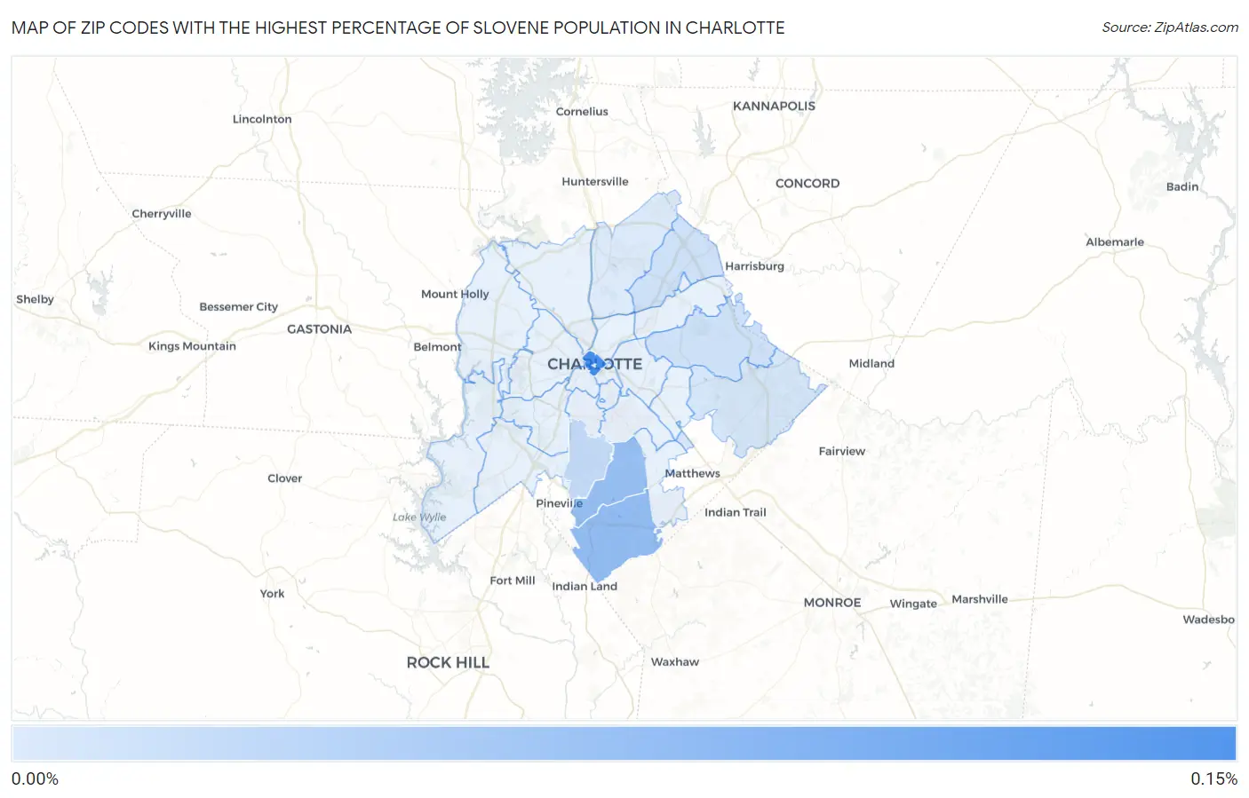 Zip Codes with the Highest Percentage of Slovene Population in Charlotte Map