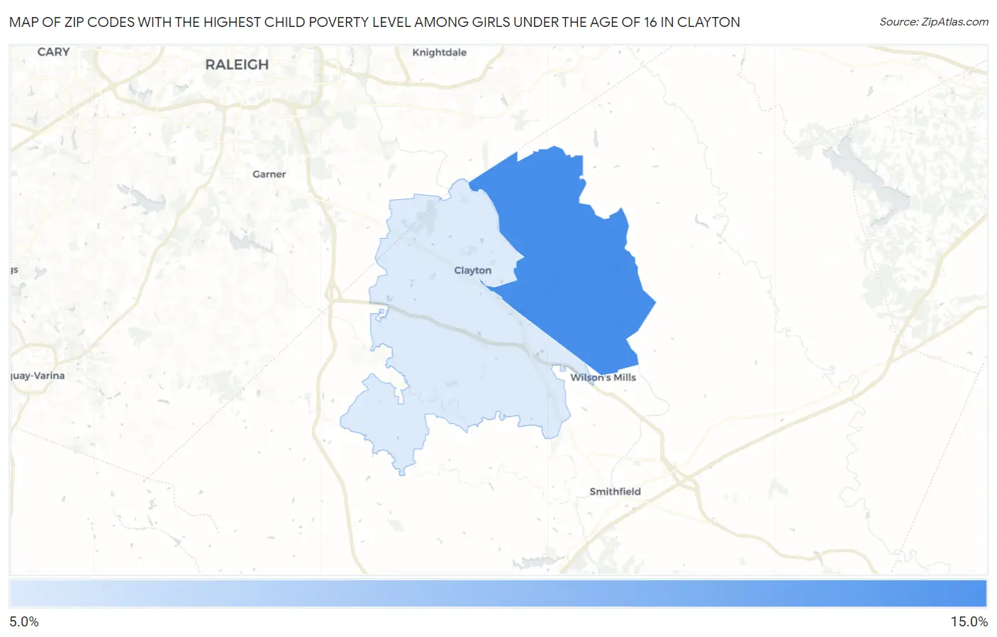 Zip Codes with the Highest Child Poverty Level Among Girls Under the Age of 16 in Clayton Map