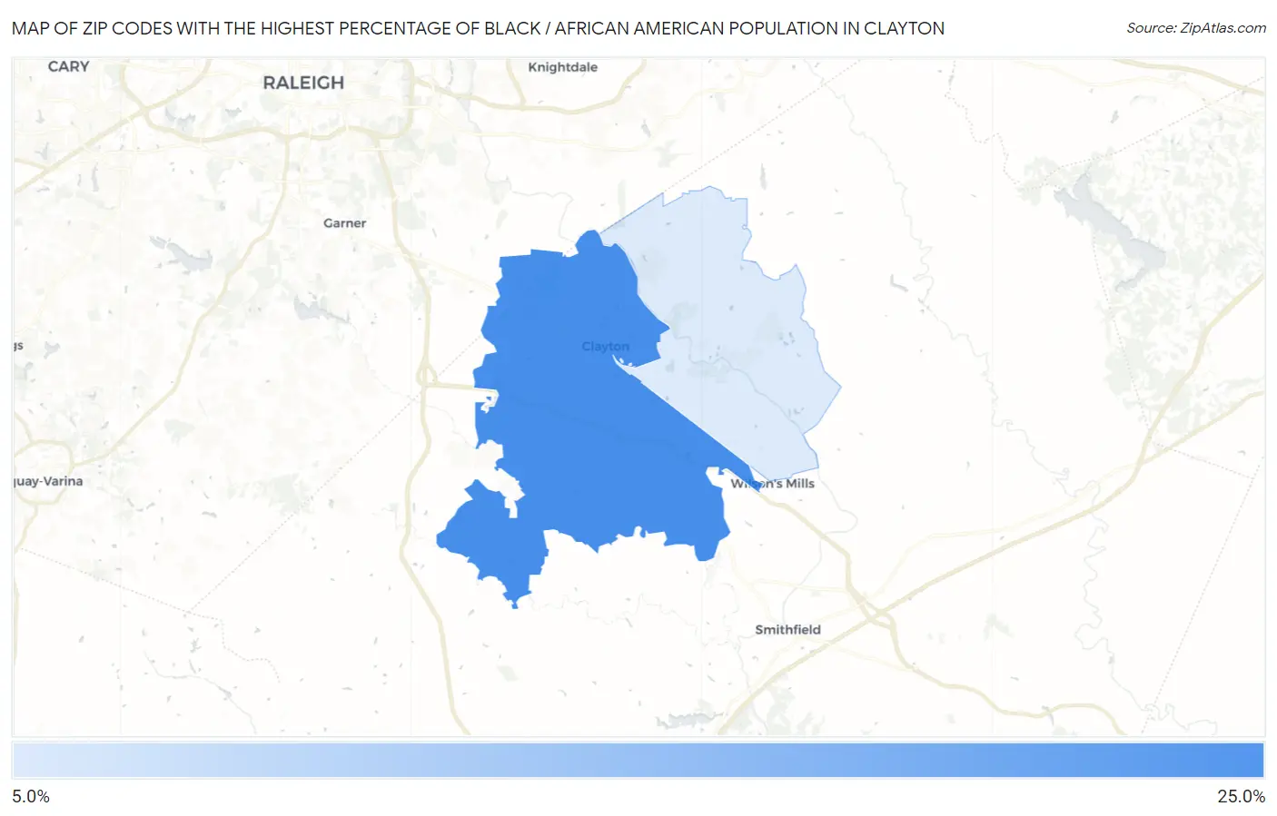 Zip Codes with the Highest Percentage of Black / African American Population in Clayton Map