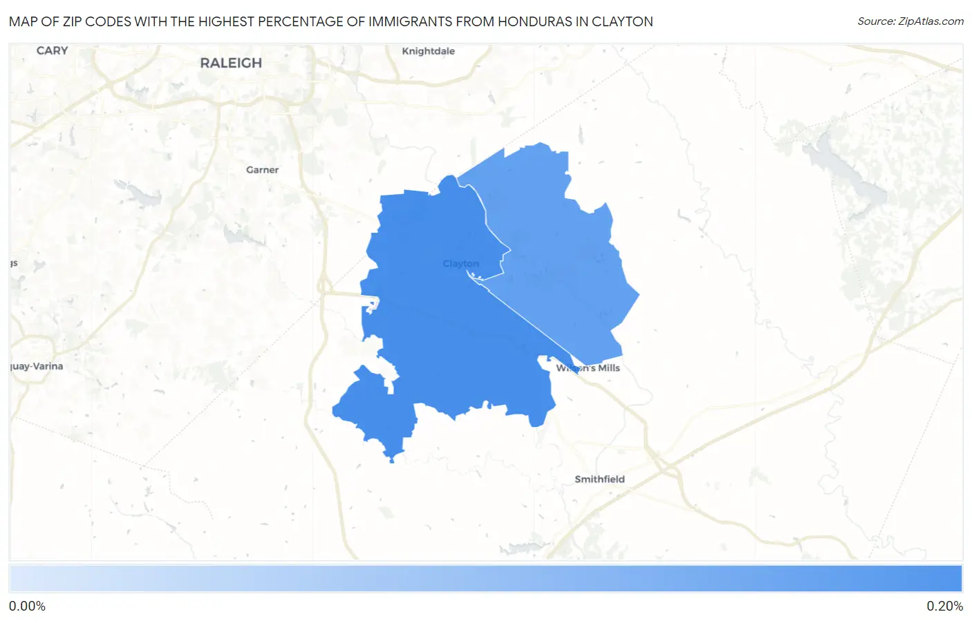 Zip Codes with the Highest Percentage of Immigrants from Honduras in Clayton Map