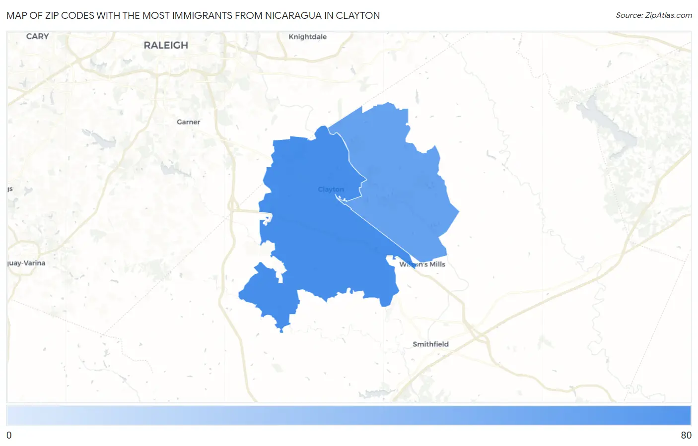 Zip Codes with the Most Immigrants from Nicaragua in Clayton Map