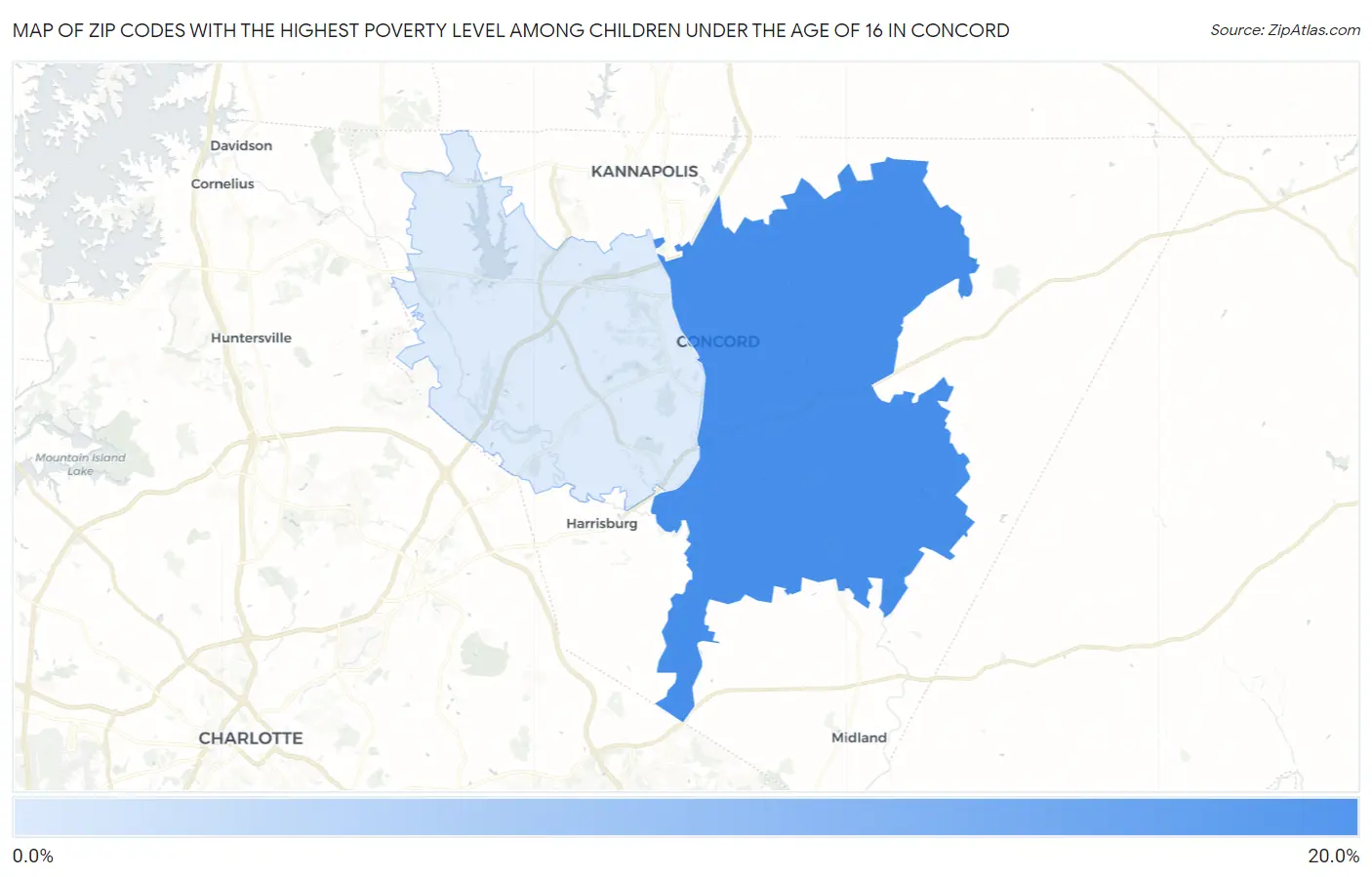 Zip Codes with the Highest Poverty Level Among Children Under the Age of 16 in Concord Map