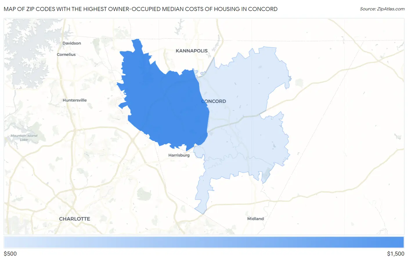 Zip Codes with the Highest Owner-Occupied Median Costs of Housing in Concord Map