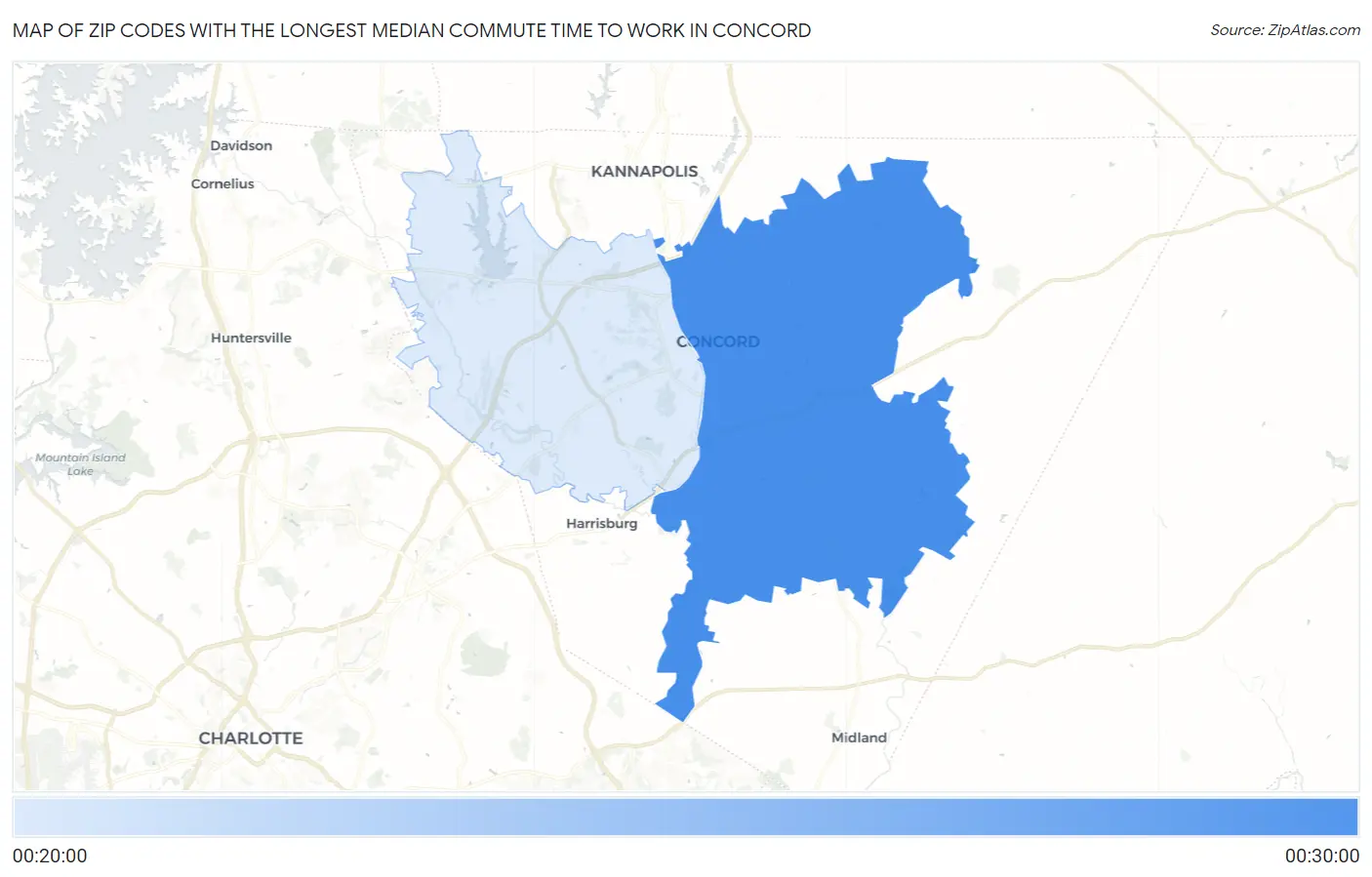 Zip Codes with the Longest Median Commute Time to Work in Concord Map