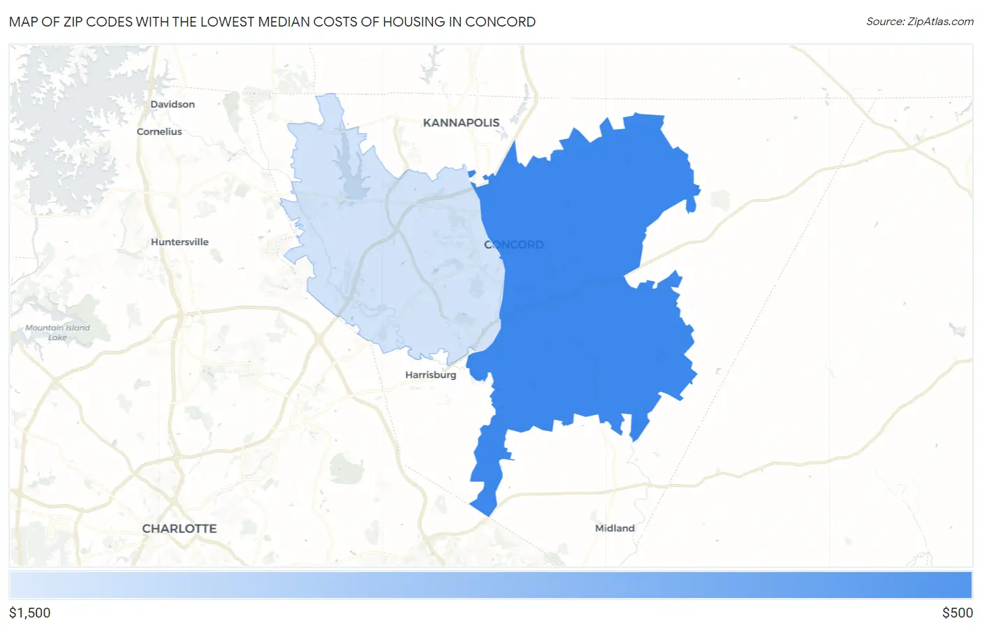 Zip Codes with the Lowest Median Costs of Housing in Concord Map