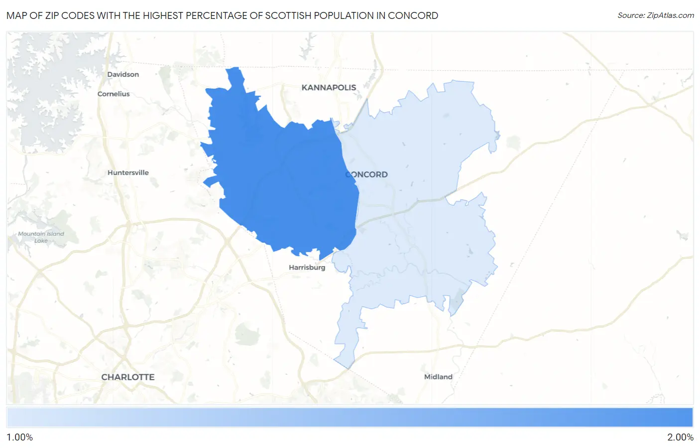 Zip Codes with the Highest Percentage of Scottish Population in Concord Map