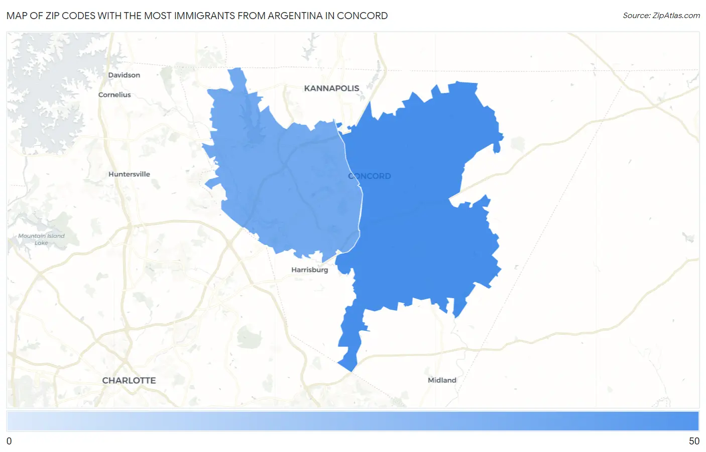 Zip Codes with the Most Immigrants from Argentina in Concord Map