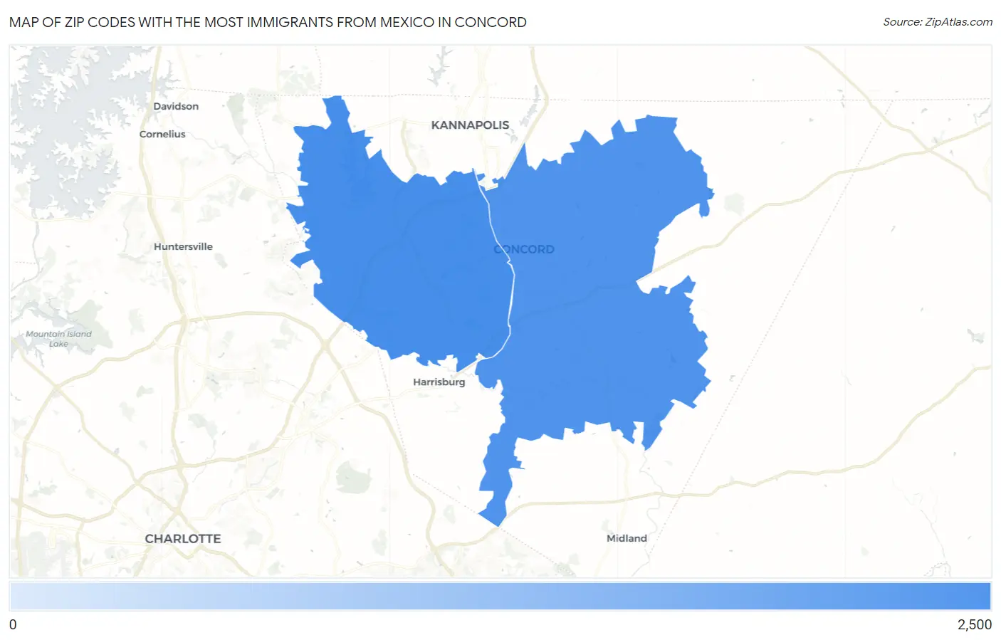 Zip Codes with the Most Immigrants from Mexico in Concord Map