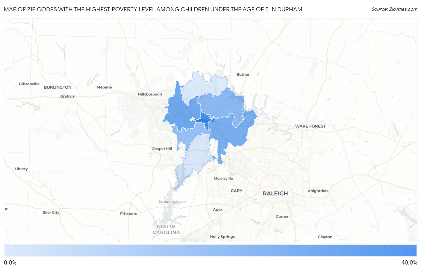 Zip Codes with the Highest Poverty Level Among Children Under the Age of 5 in Durham Map