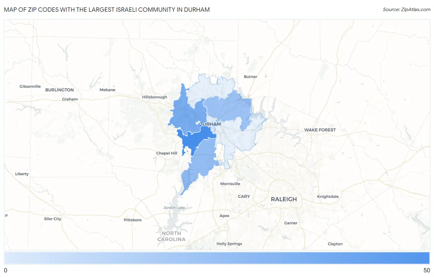 Zip Codes with the Largest Israeli Community in Durham Map