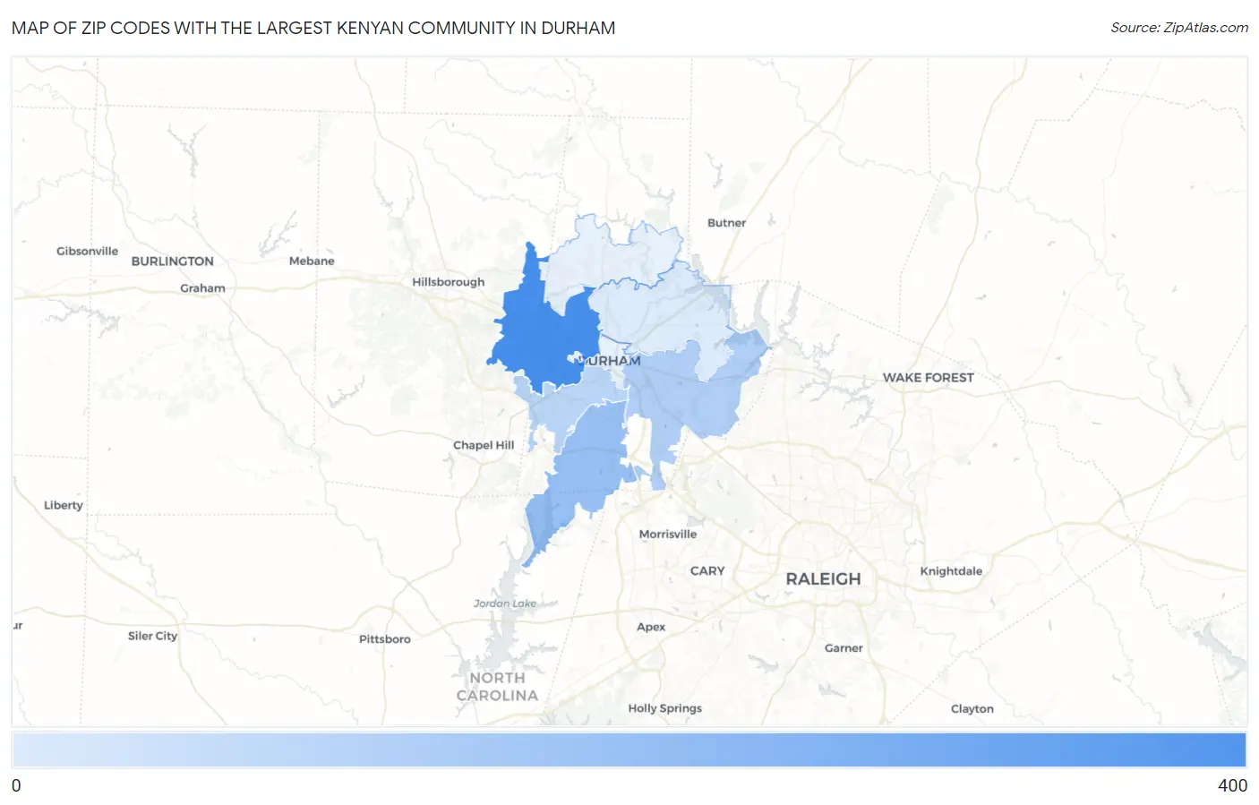 Zip Codes with the Largest Kenyan Community in Durham Map
