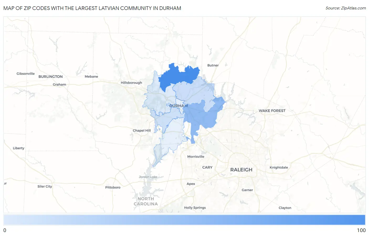 Zip Codes with the Largest Latvian Community in Durham Map