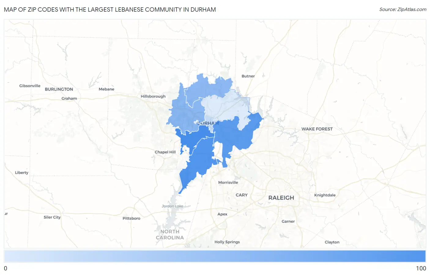 Zip Codes with the Largest Lebanese Community in Durham Map
