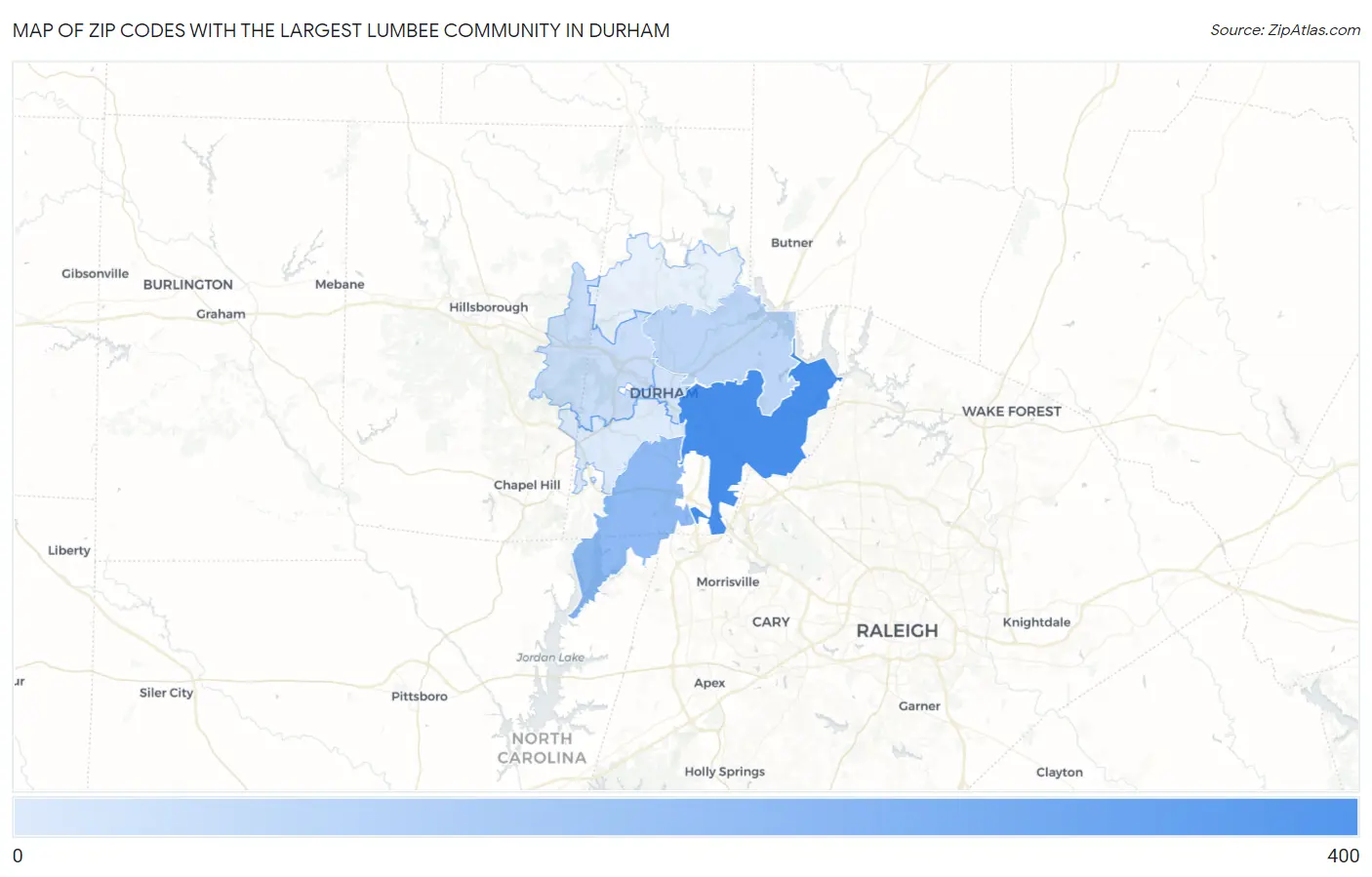 Zip Codes with the Largest Lumbee Community in Durham Map