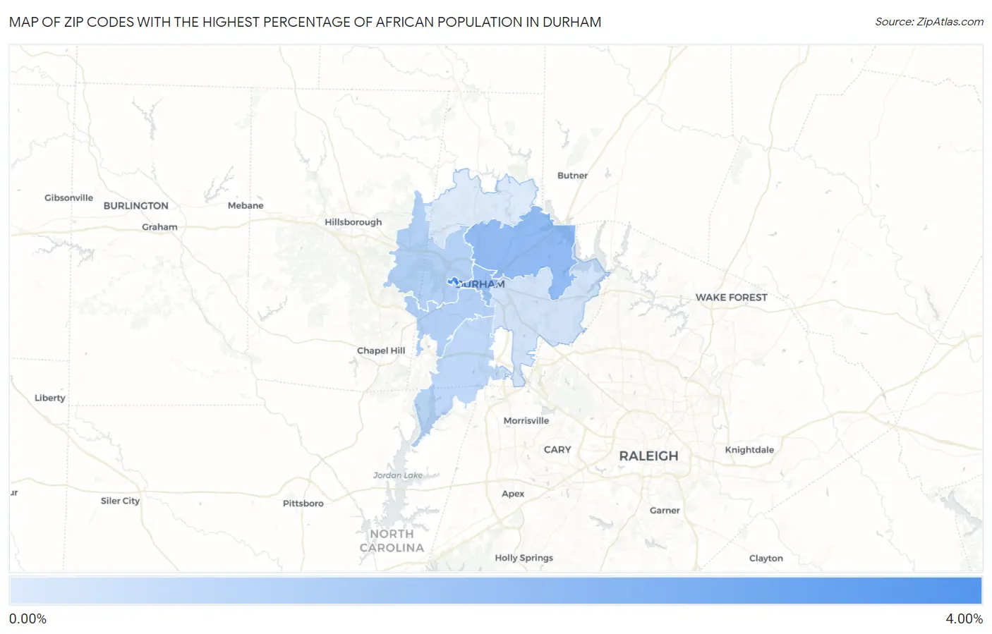 Zip Codes with the Highest Percentage of African Population in Durham Map