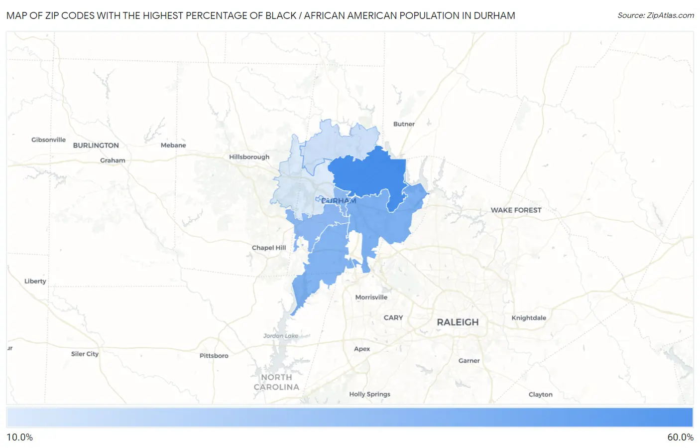 Zip Codes with the Highest Percentage of Black / African American Population in Durham Map