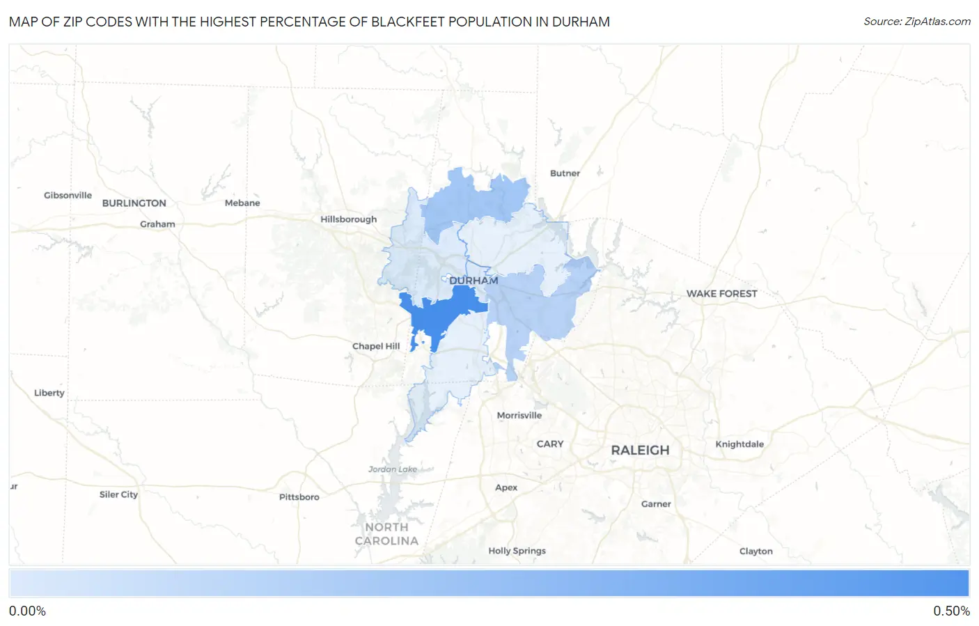 Zip Codes with the Highest Percentage of Blackfeet Population in Durham Map