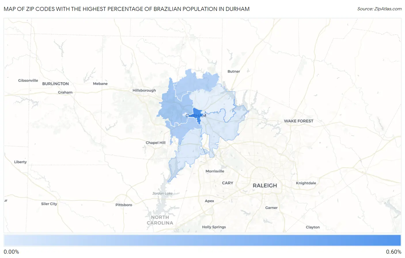 Zip Codes with the Highest Percentage of Brazilian Population in Durham Map