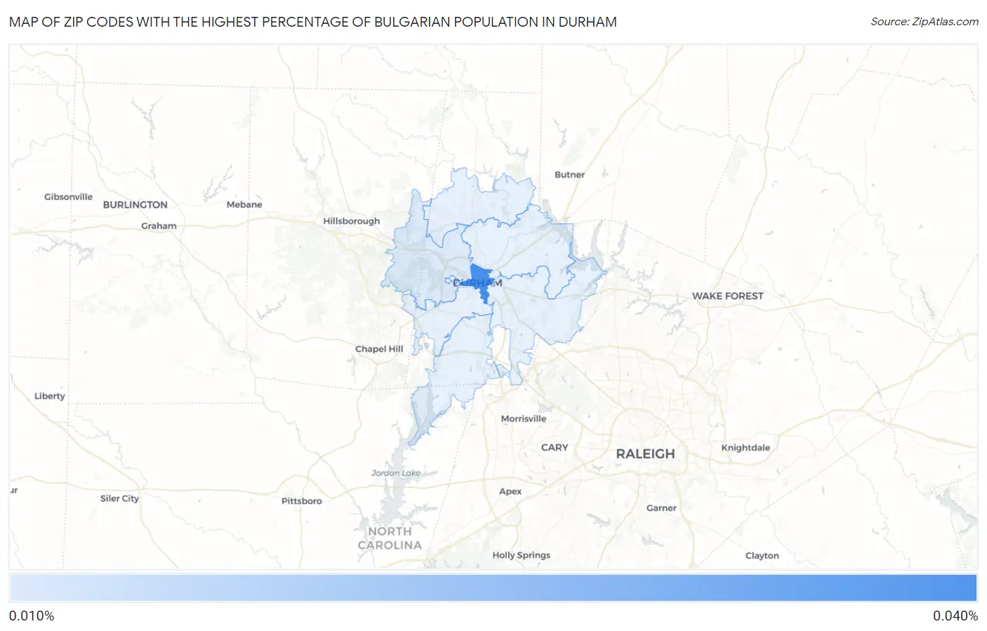 Zip Codes with the Highest Percentage of Bulgarian Population in Durham Map