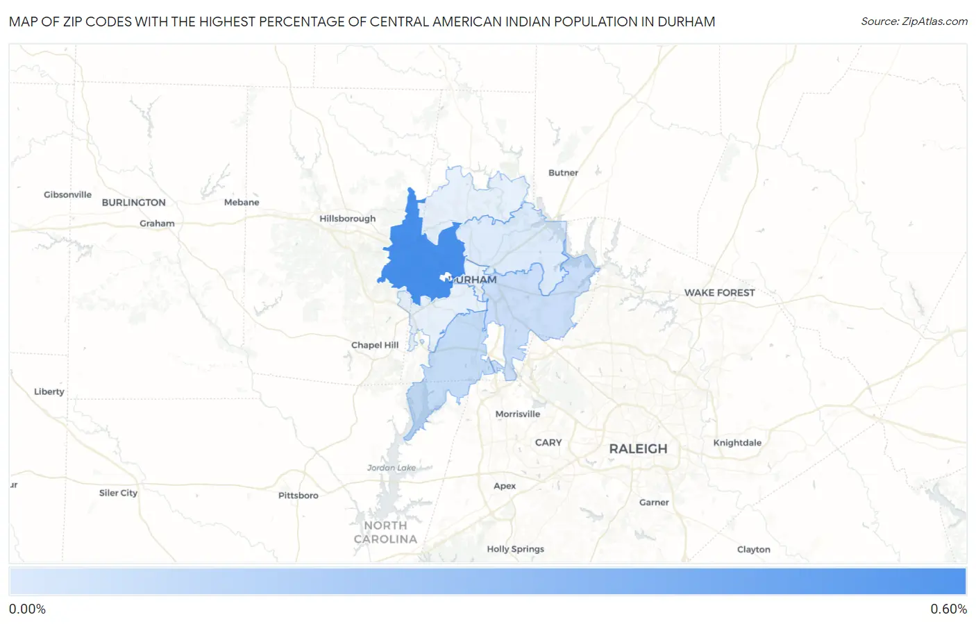 Zip Codes with the Highest Percentage of Central American Indian Population in Durham Map