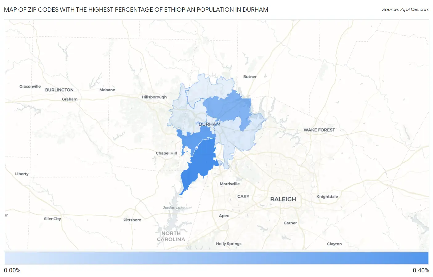 Zip Codes with the Highest Percentage of Ethiopian Population in Durham Map