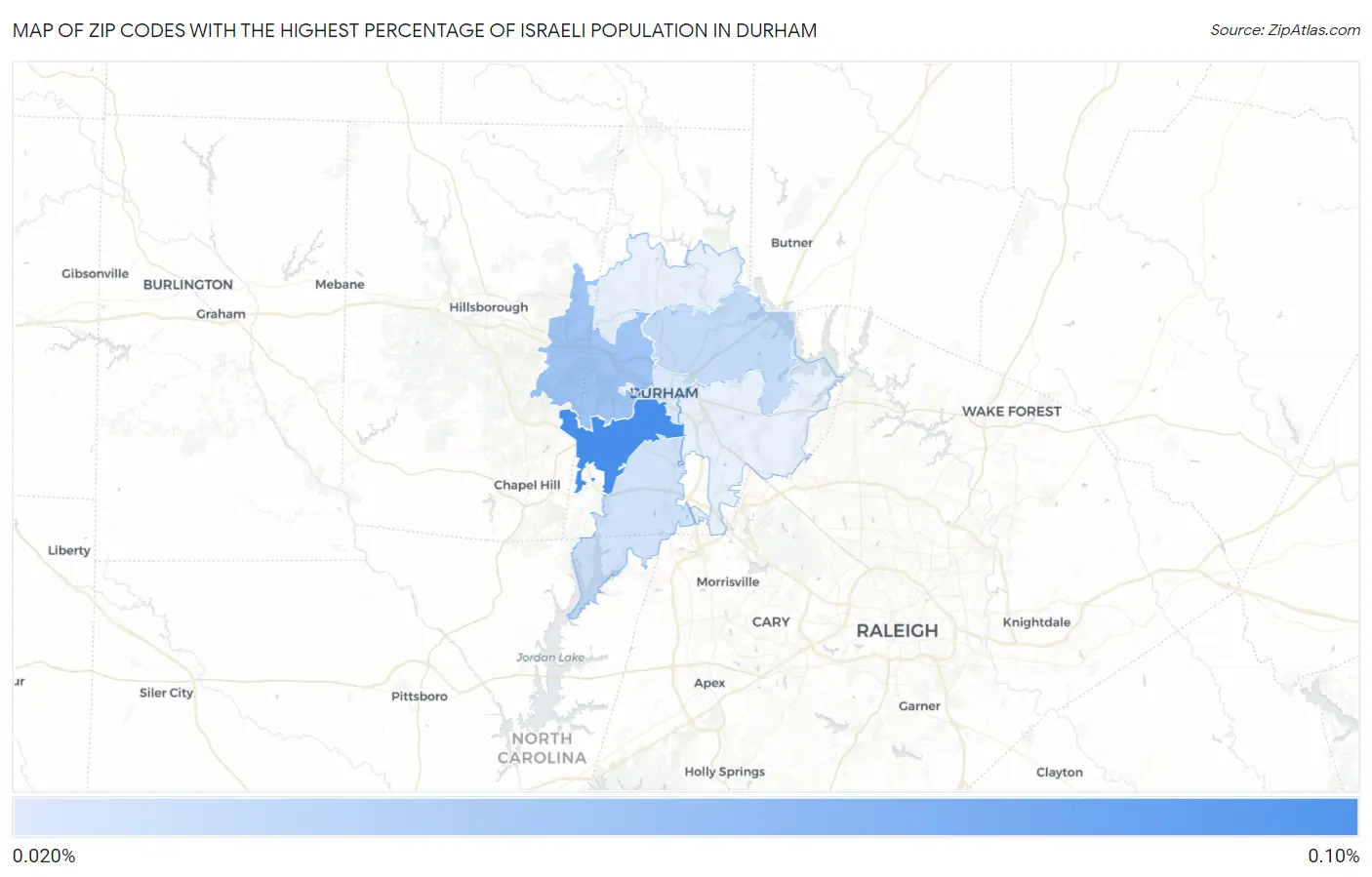 Zip Codes with the Highest Percentage of Israeli Population in Durham Map