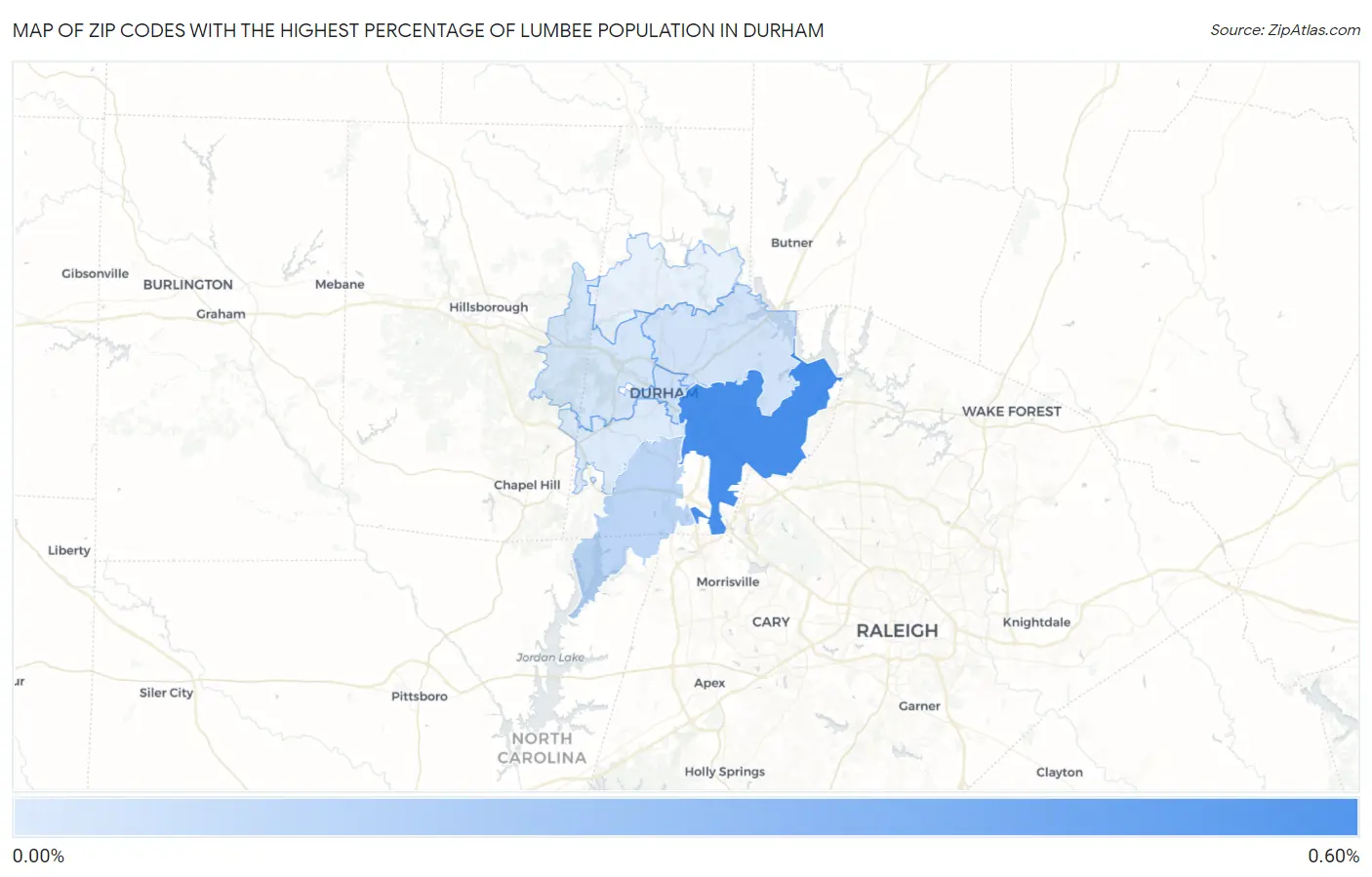 Zip Codes with the Highest Percentage of Lumbee Population in Durham Map