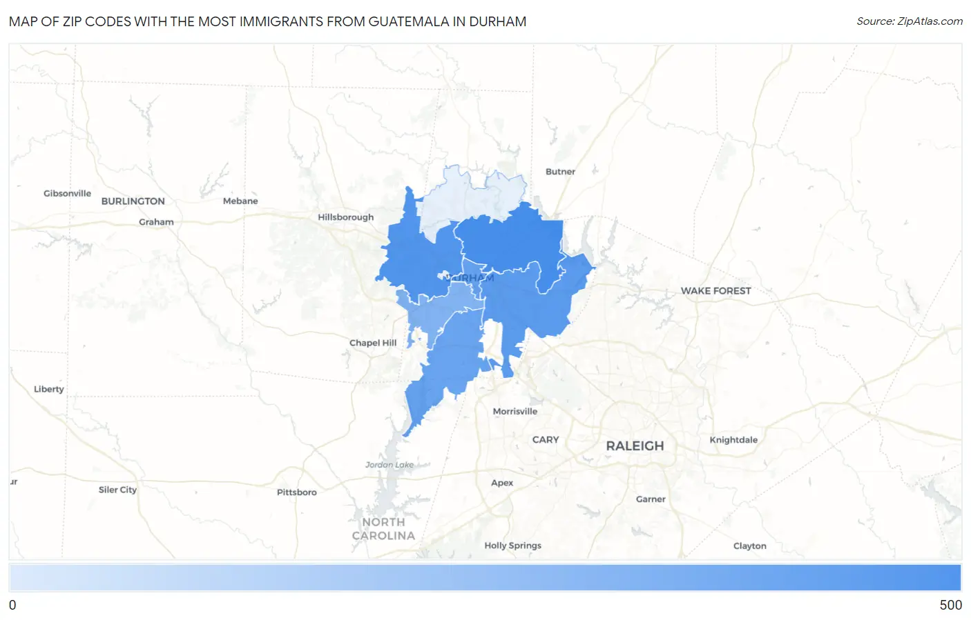 Zip Codes with the Most Immigrants from Guatemala in Durham Map