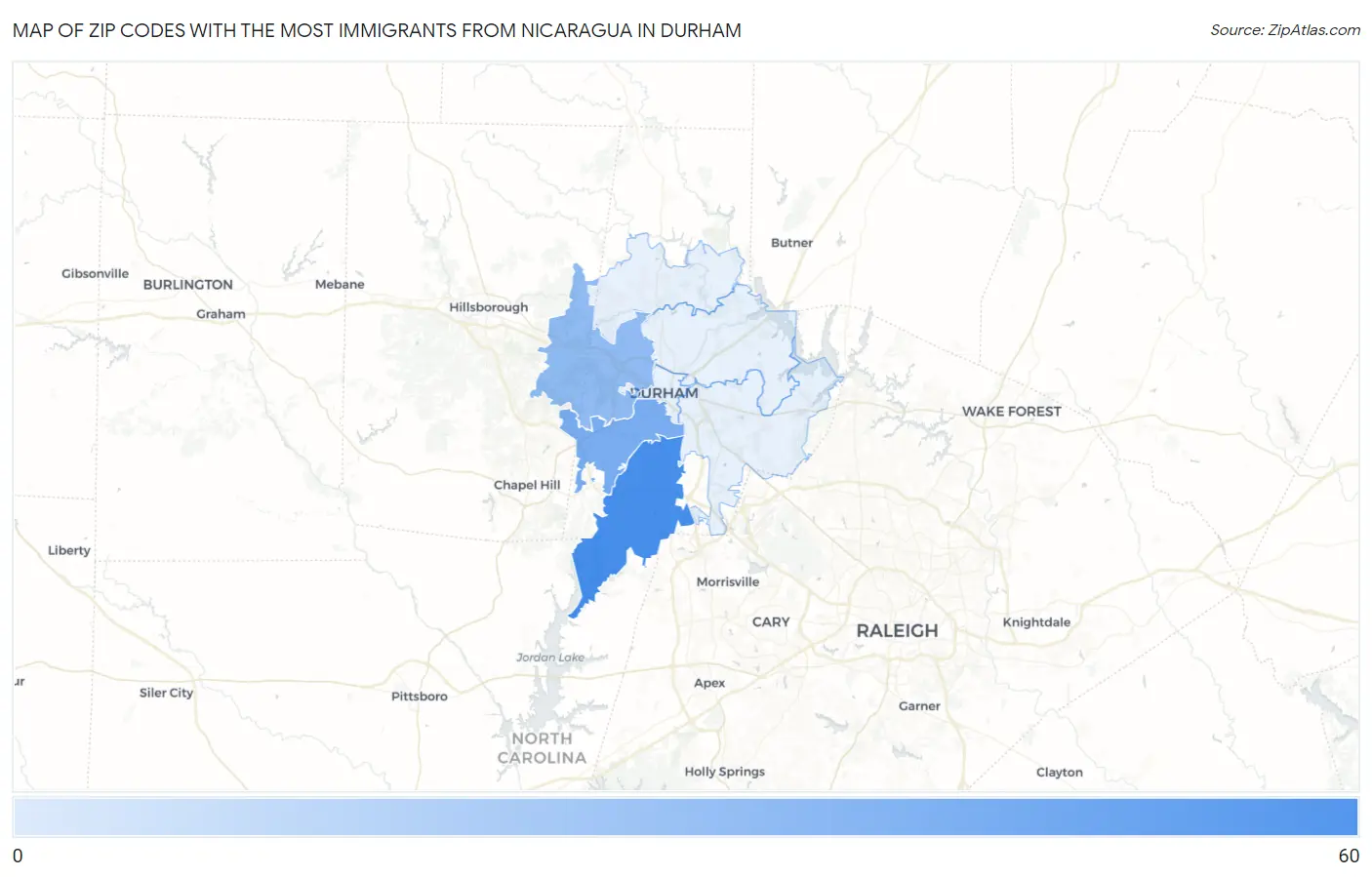 Zip Codes with the Most Immigrants from Nicaragua in Durham Map